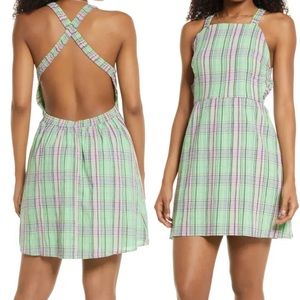 BP Women’s Twill Dress Cross Back Plaid Overall Green Multicolor Size Medium